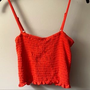Revamped Firey Orange Shirred Tube Crop Top L